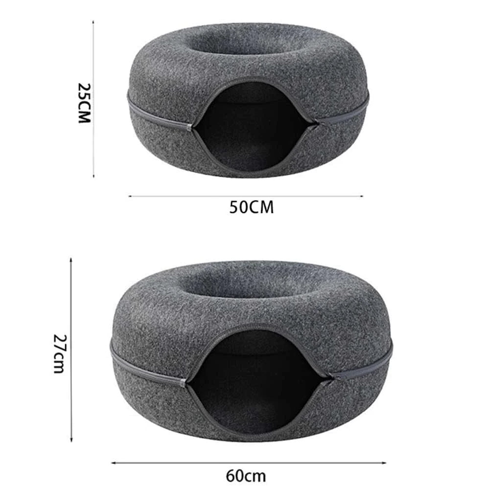 Donut Cat Tunnel Bed Pets House Natural Felt Pet Cat Cave Toys round Wool Felt Pet Bed for Small Dogs Cat Interactive Play Toys