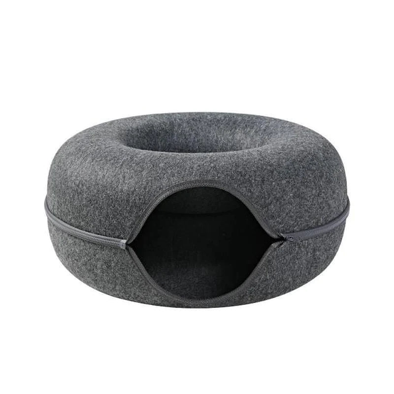 Donut Cat Tunnel Bed Pets House Natural Felt Pet Cat Cave Toys round Wool Felt Pet Bed for Small Dogs Cat Interactive Play Toys