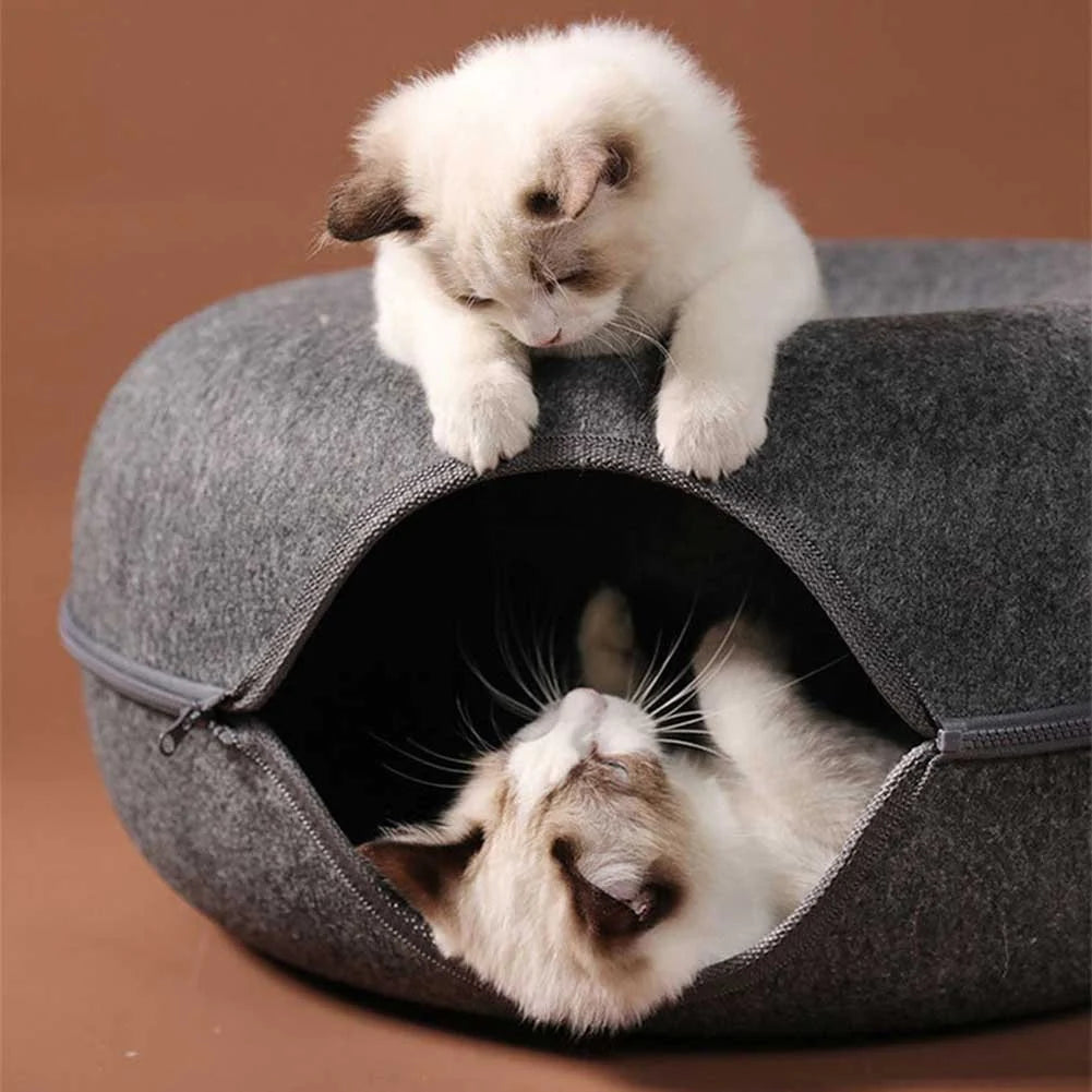 Donut Cat Tunnel Bed Pets House Natural Felt Pet Cat Cave Toys round Wool Felt Pet Bed for Small Dogs Cat Interactive Play Toys